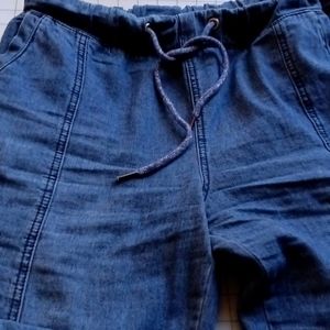 Denim jogger pants.